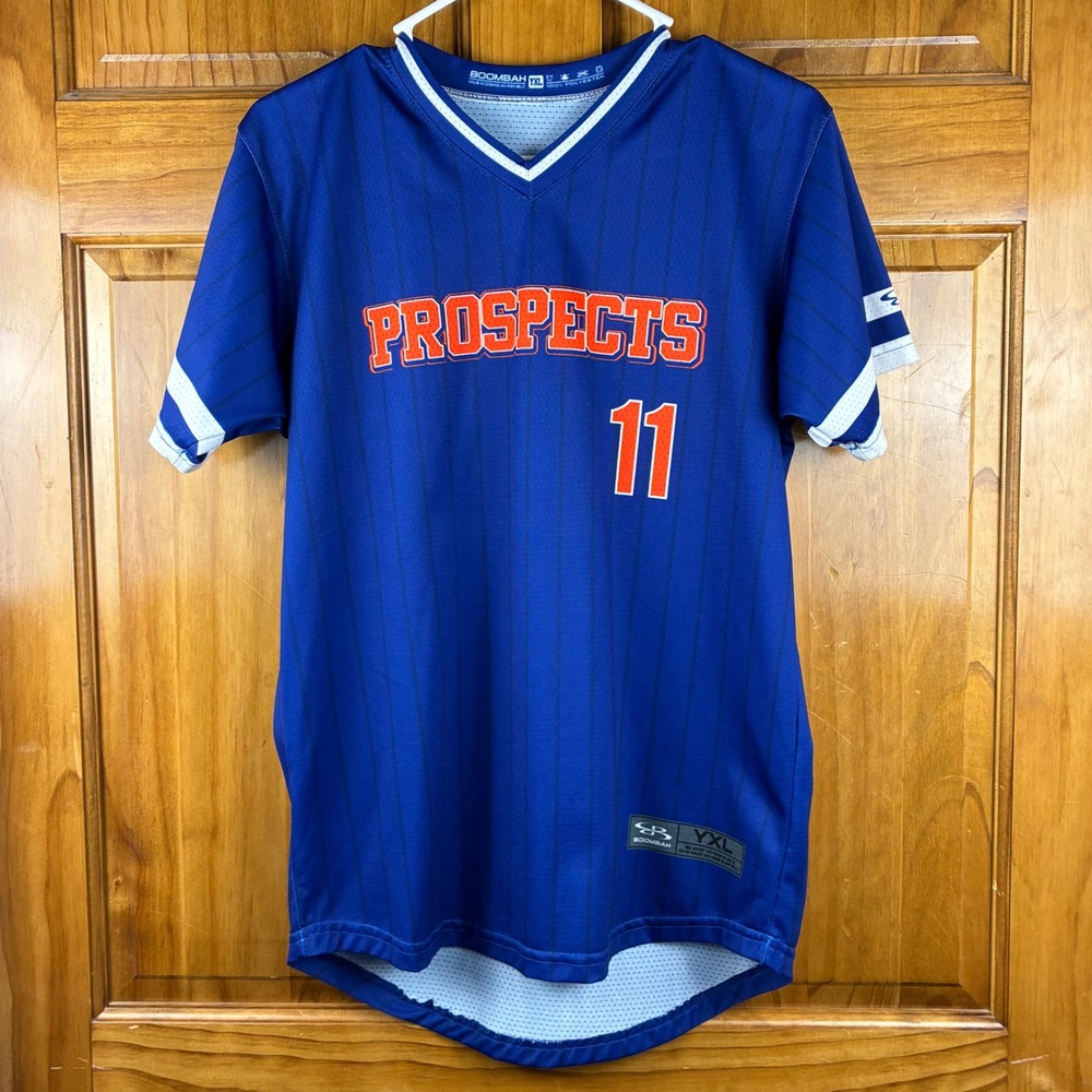 Boombah Prospects Youth YXL Baseball Jersey Blue Pinstripe Number 11‎ Size